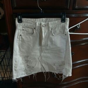 White Distressed Denim Skirt